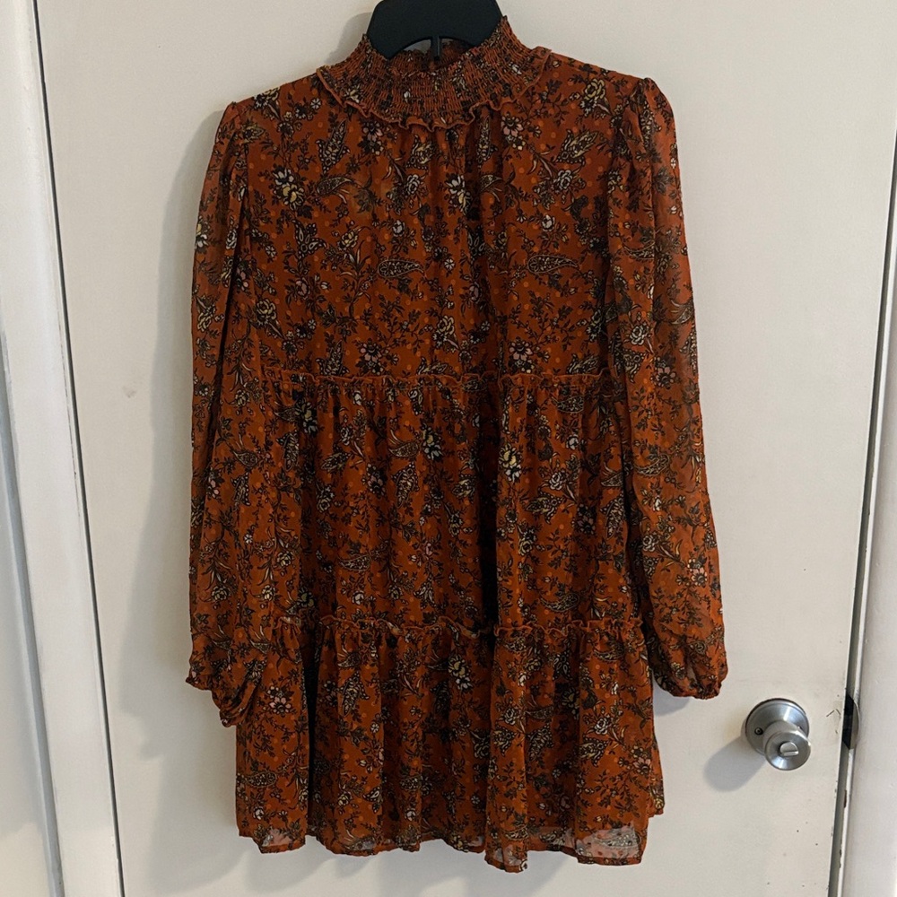 Forever 21 Rust Floral Long Sleeve Dress
